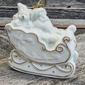 St. Nicholas Square, Santa’s Sleigh and Toys Porcelain Ornament, Original Box